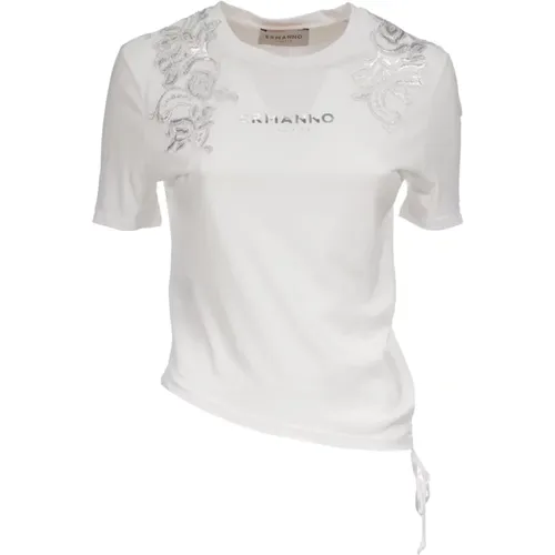Baumwoll-T-Shirt mit Blumenstickerei - Ermanno Scervino - Modalova