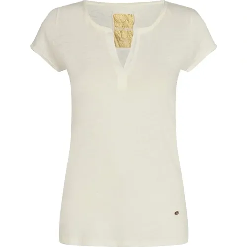 Troy Tee Ss Ecru - Women`s Basic T-shirt , female, Sizes: S, XS, XL, M, L - MOS MOSH - Modalova