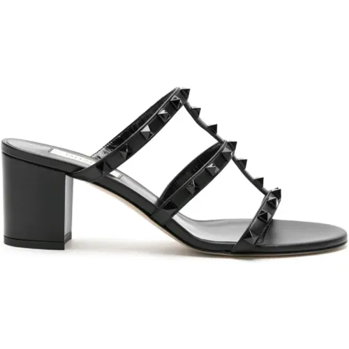 Strappy Block-Heel Sandals with Rockstuds , female, Sizes: 6 UK, 6 1/2 UK, 8 UK - Valentino - Modalova