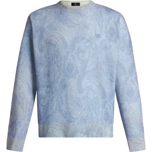 Blauer Woll-Crew-Neck-Pullover mit Paisley - ETRO - Modalova