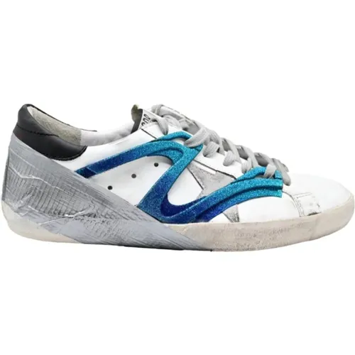 Superstar White Blue Sneakers , male, Sizes: 9 UK - Golden Goose - Modalova