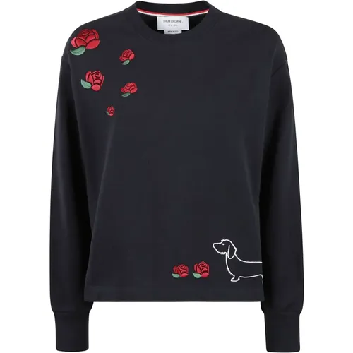 Bestickter Crew Neck Sweatshirt aus Baumwolle - Thom Browne - Modalova