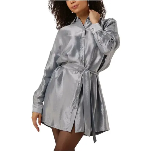 Silbernes Midi-Hemd-Kleid , Damen, Größe: M - Selected Femme - Modalova