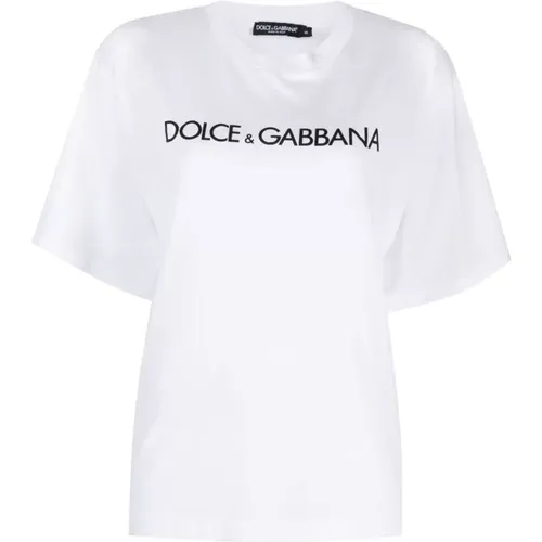 Weiße Baumwoll-Dament-Shirt mit Aufdruck , Damen, Größe: L - Dolce & Gabbana - Modalova