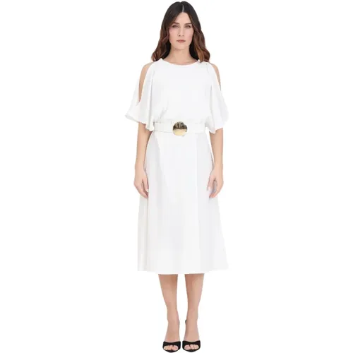 Weißes Midi Kleid mit Gold Detail - Simona Corsellini - Modalova
