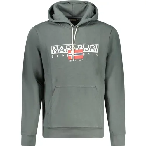 Grüner Kapuzenpullover aus Baumwolle mit Logo , Herren, Größe: 2XL - Napapijri - Modalova