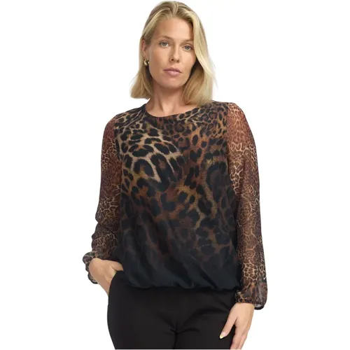 Leopardenmuster Mesh Ärmel Bluse , Damen, Größe: M - 2-Biz - Modalova