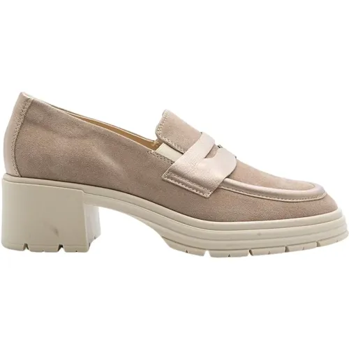 Beiger Wildleder Penny Loafer mit 5cm Absatz , Damen, Größe: 39 EU - DL Sport - Modalova