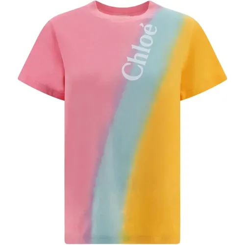 Cotton T-Shirt with Logo Detail , female, Sizes: M - Chloé - Modalova