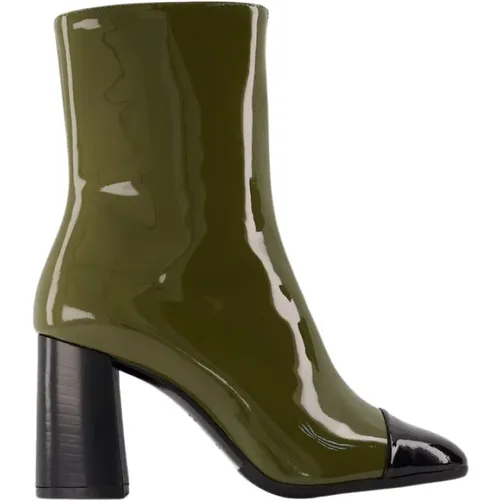 Khaki/Black Patent Leather Pointed Toe Boots , female, Sizes: 3 UK, 4 UK, 2 UK, 6 UK, 5 UK, 7 UK - Carel - Modalova