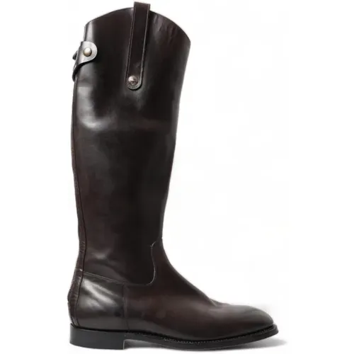 Dark Leather Knee High Rider Boots , male, Sizes: 10 UK - Dolce & Gabbana - Modalova