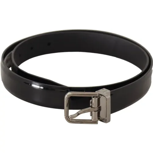 Schwarzer Ledergürtel mit Silberschnalle , Herren, Größe: 85 CM - Dolce & Gabbana - Modalova