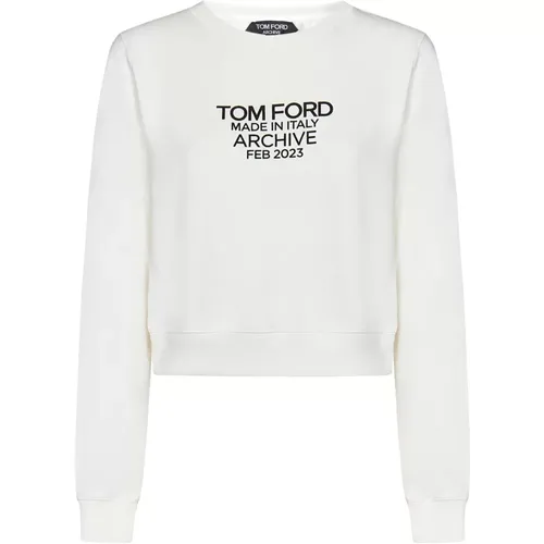 Weiße Cropped Sweatshirt mit Schwarzem Logo , Damen, Größe: L - Tom Ford - Modalova