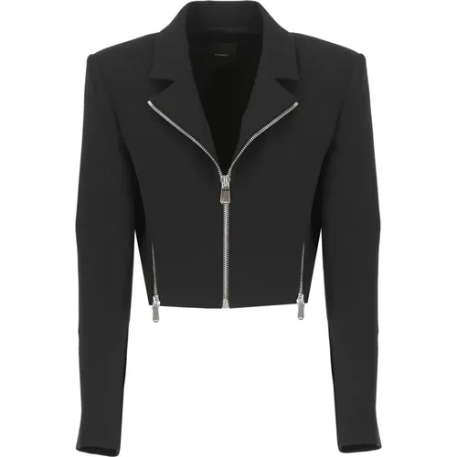 Schwarze Crêpe Jacke mit Reißverschlussdetails , Damen, Größe: XS - pinko - Modalova