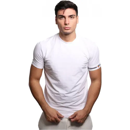 Weiße Baumwoll-T-Shirt mit Logo-Patch , Herren, Größe: 2XL - Dsquared2 - Modalova