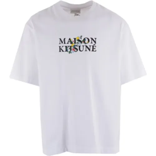 Weiße Oversize T-shirt mit Flowers Stickerei , Herren, Größe: S - Maison Kitsuné - Modalova