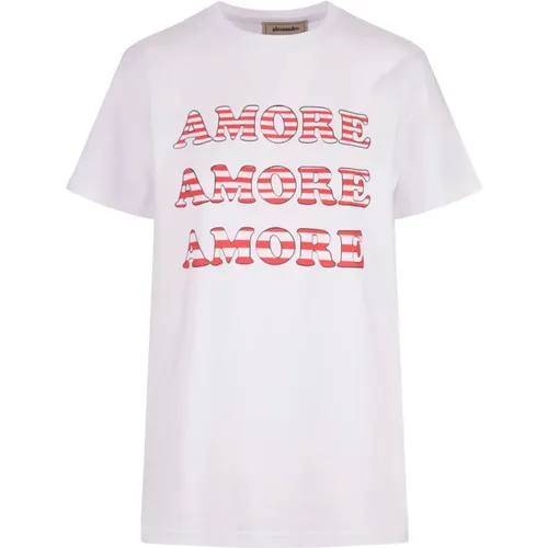 Amore Print Weiße Baumwoll-T-Shirt , Damen, Größe: S - Alessandro Enriquez - Modalova