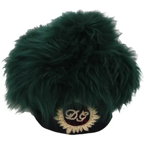 Fur Cloche Cap with Logo Embroidery , female, Sizes: 56 CM - Dolce & Gabbana - Modalova