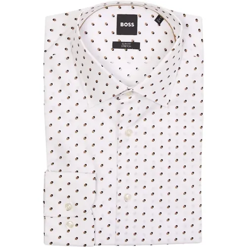 Weißes Slim Fit Casual Hemd mit modernem Druck , Herren, Größe: 5XL - Hugo Boss - Modalova