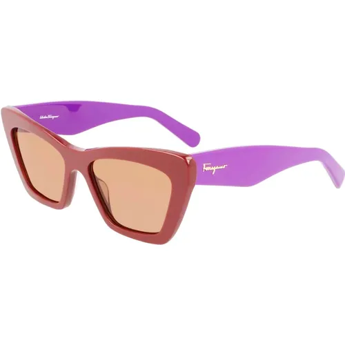 Dark Brown Violet/Light Brown Sunglasses Sf929S , female, Sizes: 55 MM - Salvatore Ferragamo - Modalova