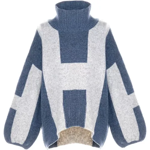 Hést, Blauer Strickpullover mit Puffärmeln , Damen, Größe: S - HÉST - Modalova