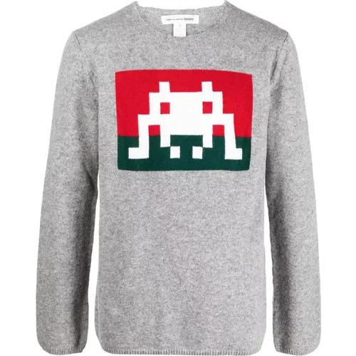 Graue Sweaters mit Pac-Amn Print , Herren, Größe: S - Comme des Garçons - Modalova