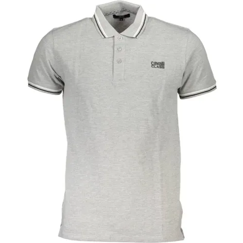 Graues Baumwoll-Poloshirt mit Druck , Herren, Größe: M - Cavalli Class - Modalova