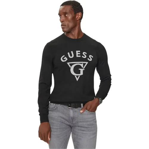 Seidenwoll-Logopullover - Schwarz , Herren, Größe: 2XL - Guess - Modalova