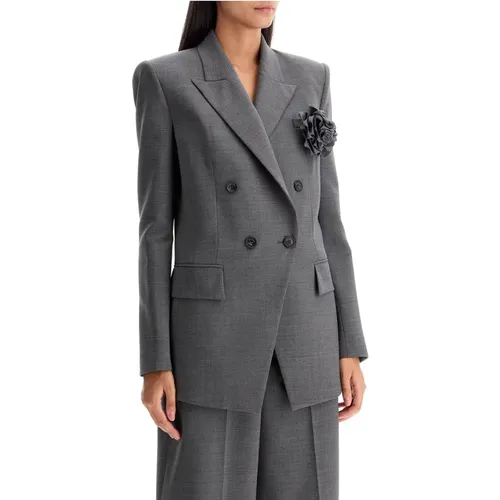 Rose Pin Double-Breasted Wool Blazer , female, Sizes: XS, S - Giuseppe Di Morabito - Modalova