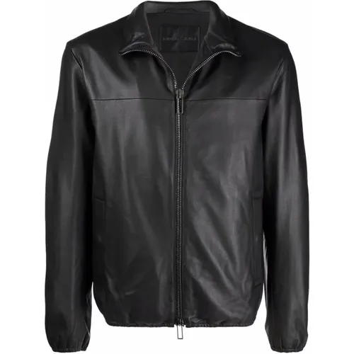 Leather Zip Jacket , male, Sizes: M, L - Emporio Armani - Modalova