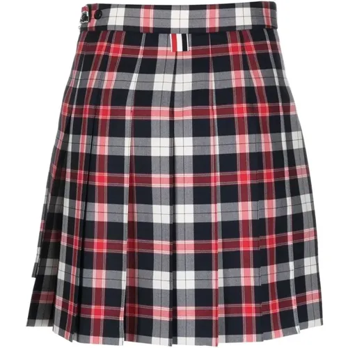 Plaid Pleated Mini Skirt , female, Sizes: XS, S - Thom Browne - Modalova