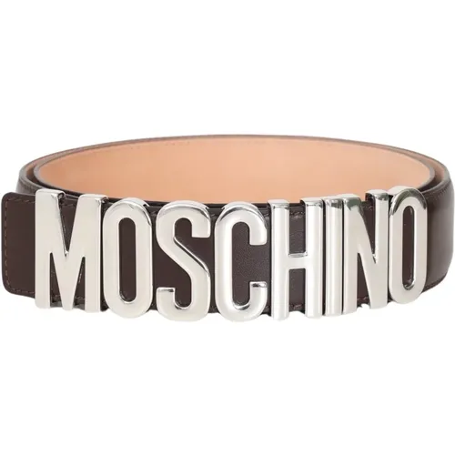 Brauner Ledergürtel Logo-Schnalle , unisex, Größe: XL - Moschino - Modalova