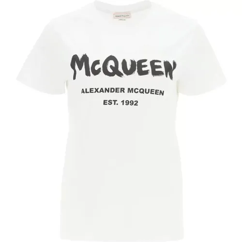 Weißes Baumwoll-Logo T-Shirt - alexander mcqueen - Modalova