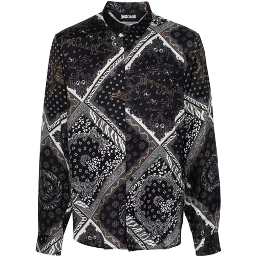 Black Long Sleeve Shirt Viscose , male, Sizes: L, M, XL - Just Cavalli - Modalova