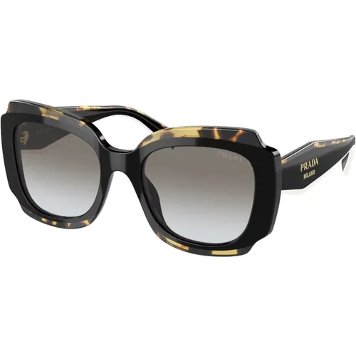 Schwarz Blonde Havana Sonnenbrille Grau Getönt , Damen, Größe: 52 MM - Prada - Modalova