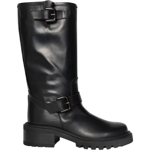 Schwarzer Biker 3/4 Stiefel , Damen, Größe: 38 EU - Via Roma 15 - Modalova