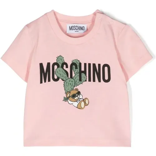 Rosa T-Shirt mit Teddybär-Motiv und Logo-Print - Moschino - Modalova