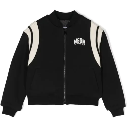 Schwarze Baseballjacke mit Logo-Print - MSGM - Modalova