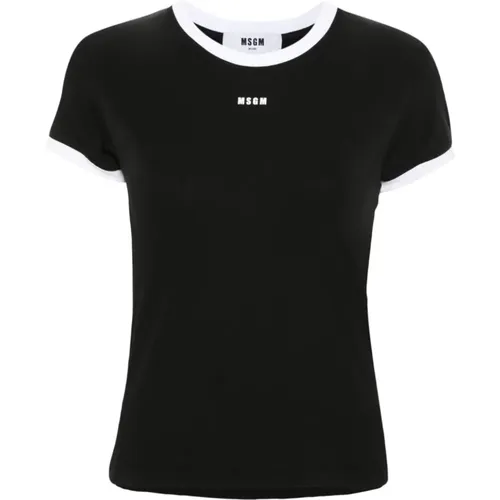 Schwarzes Jersey-Logo-Print-T-Shirt , Damen, Größe: M - Msgm - Modalova