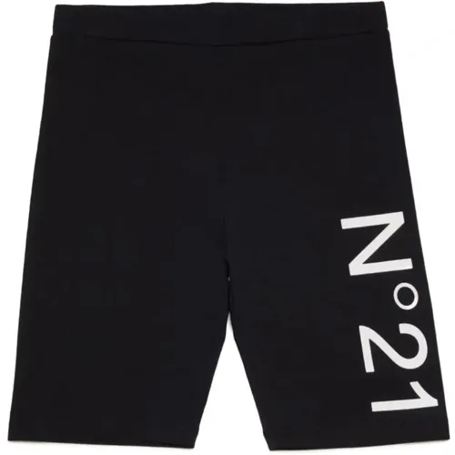 Schwarze Stretch-Baumwollshorts mit Logo-Print,Hose und shorts - N21 - Modalova