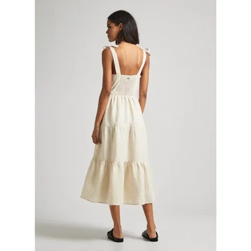 Midi Leinenkleid Korsett Streifen , Damen, Größe: M - Pepe Jeans - Modalova