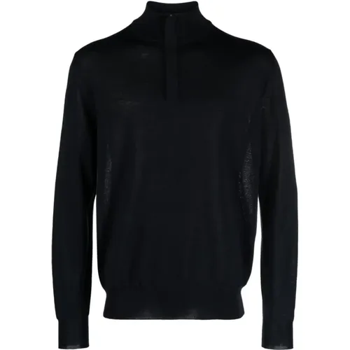 Navy Zip Neck Sweater , male, Sizes: 2XL - Canali - Modalova