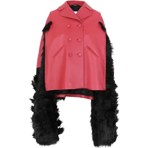 Leather Cape with Faux Fur Trim , female, Sizes: 2XS, 3XS, XS, S - Maison Margiela - Modalova