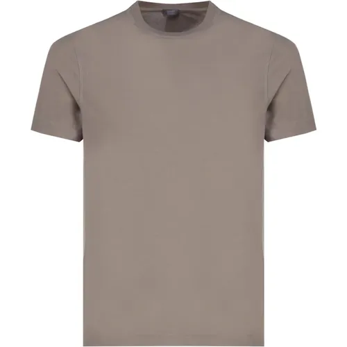 Mud-colored Round Neck Cotton T-Shirt , male, Sizes: M, 2XL, 4XL, S, 3XL, XL - Zanone - Modalova
