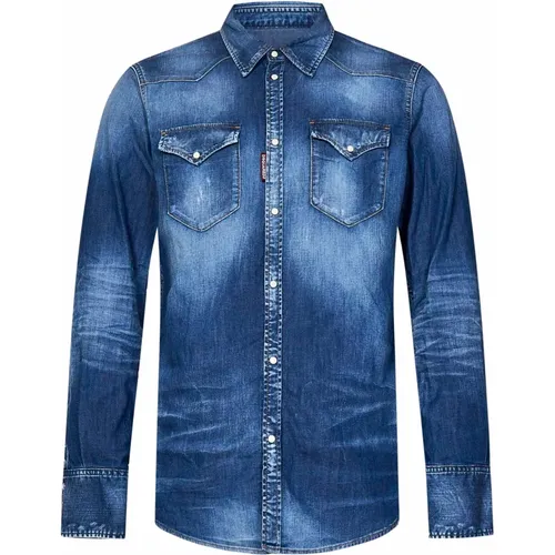 Blaue Denim Westernhemd Aw24 , Herren, Größe: L - Dsquared2 - Modalova