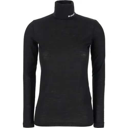 Schwarzer Wolljersey Hoher Kragen Pullover , Damen, Größe: S - Jil Sander - Modalova