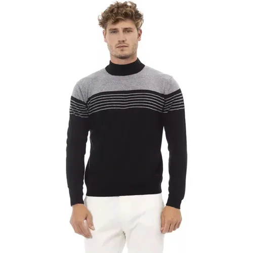 Schwarzer Mock Neck Pullover , Herren, Größe: M - Alpha Studio - Modalova