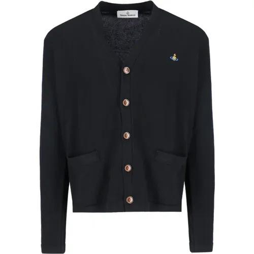 Schwarzer Cardigan Pullover V-Ausschnitt Logo , Herren, Größe: L - Vivienne Westwood - Modalova