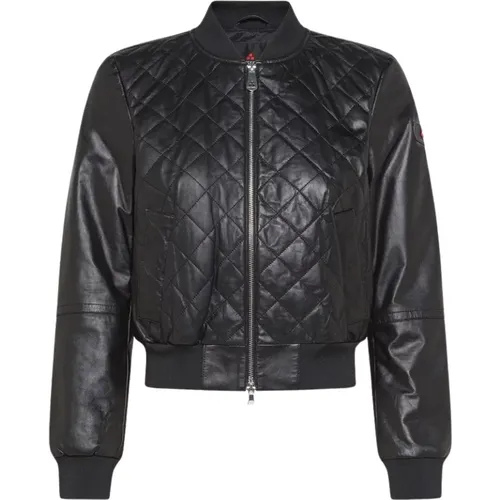 Short Bomber Leather Coat with Quilted Diamond Pattern , female, Sizes: S - Peuterey - Modalova