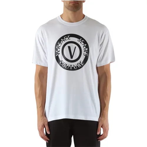 Regular Fit Cotton T-shirt with Front Logo Print , male, Sizes: L, S, M, XS - Versace Jeans Couture - Modalova